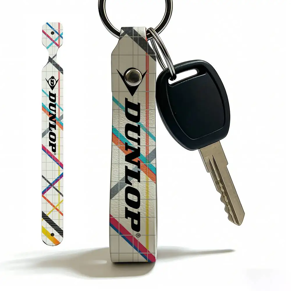 For Dunlop Soft PU Leather Motorcycle Keychain Lightweight Key Holder For Scooter Racing