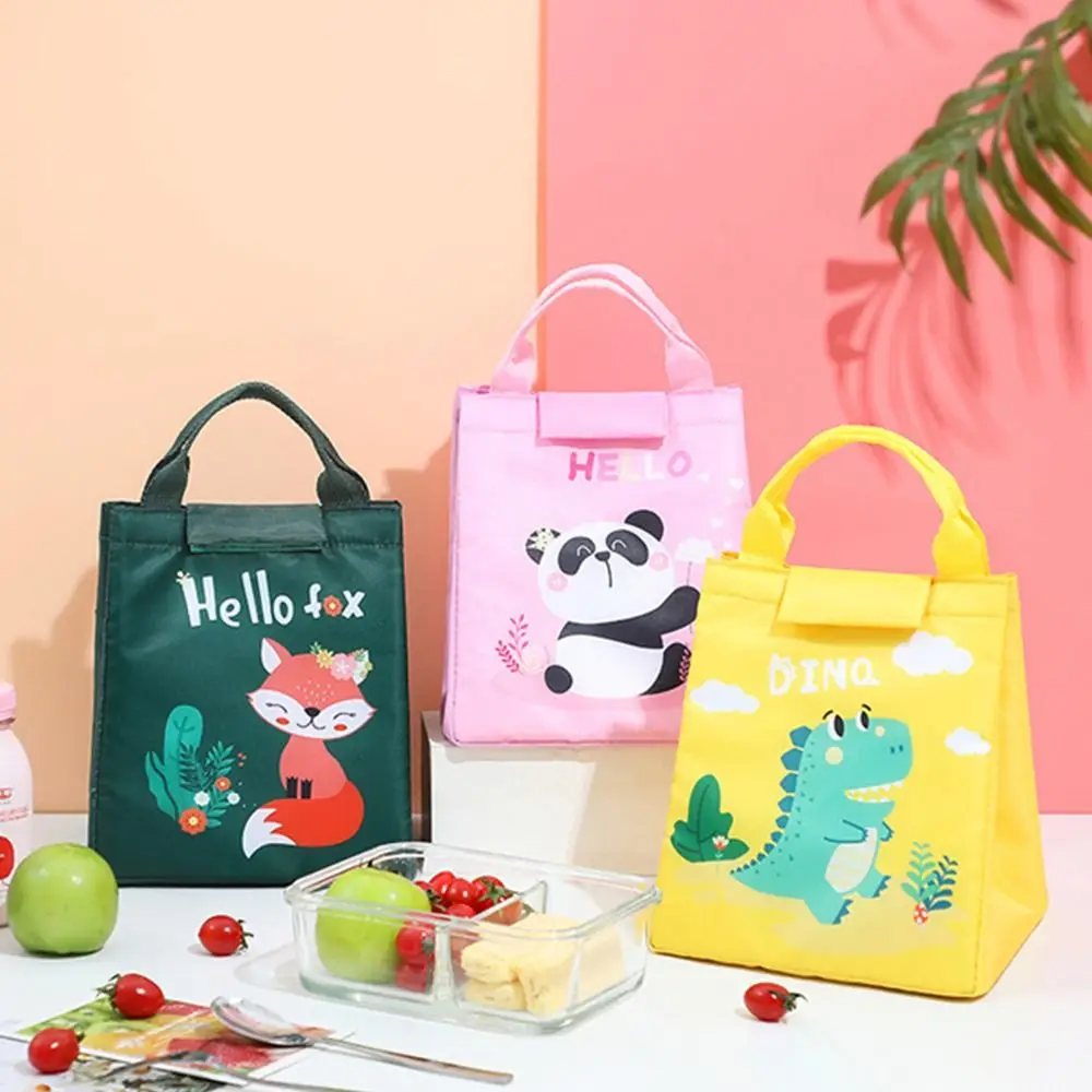 Portable ECO-friendly Lunch Pouch Cute Animal Cartoon Print Pattern Food Thermal Box Travel Large Capacity Picnic Bag