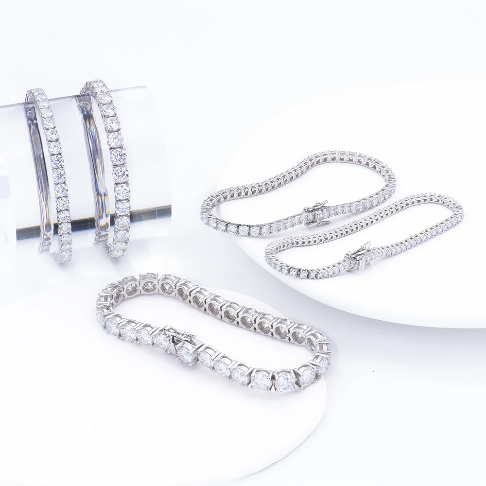 High Quality 2-6mm Silver 925 VVS VVS1 Real CVD HPHT Lab-Grown Diamond Tennis Chain Bracelet Fine Chain Link Bracelets