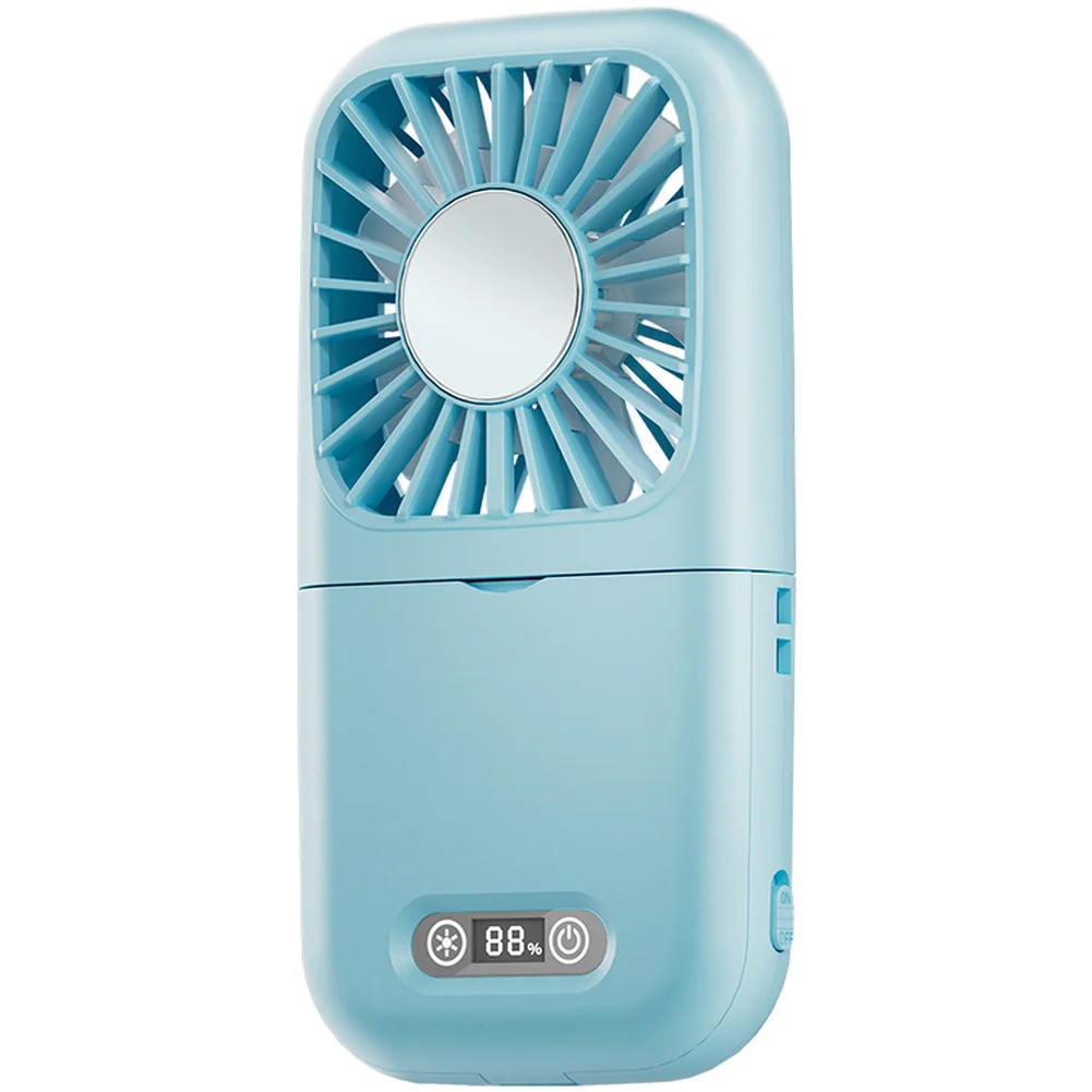 Neck-Worn Rechargeable Fan with Integrated Touch-Controlled LED Mirror and 5-Cooling Levels for Hands-Free Operation