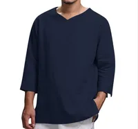 Chemise pull ample à manches 3/4 pour hommes, couleur unie, décontractée, grande taille, nouvelle collection 5