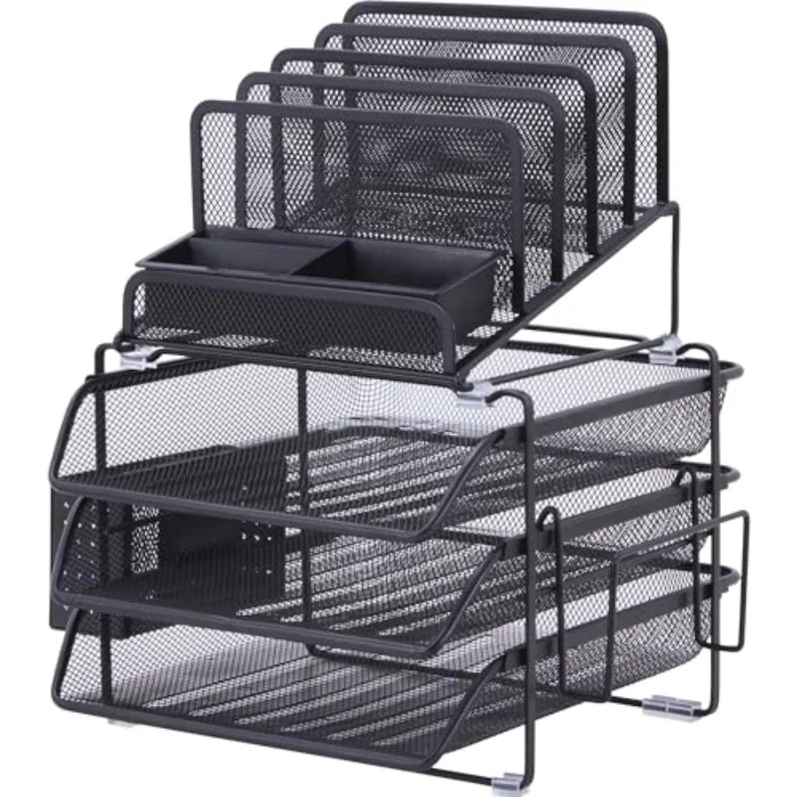 

4-Tier Desktop Organizer for Office Desk Plastic Transparent with Blue Accent Space-Saving Storage Solution
