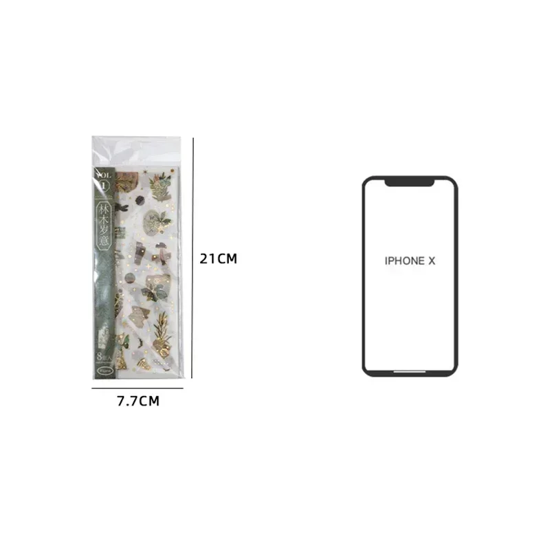 8 fogli di forniture decorative adesivi albero farfalla oro scrapbooking pianta fungo illustrazione fresca materiale abbronzante 21 * 8 cm