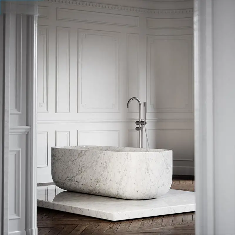 Natural Marble Bathtub , Luxury Double Soaking Tub,Custom-Made for HotelVilla, Artistic IndoorOutdoor Design, High-End&Durable image 6