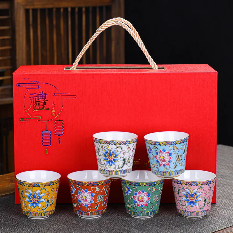 Ceramic Enamel Master Cup Tea Set Kung Fu Tea Cup Personal Tasting Cup Multicolored Enamel Tea Cup