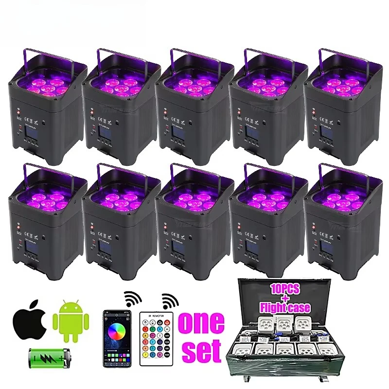 10PCS One Set Rechargeable Smartbat Uplights Battery Wireless Wedding Party Dj Lights Stage up Lights Par With Case