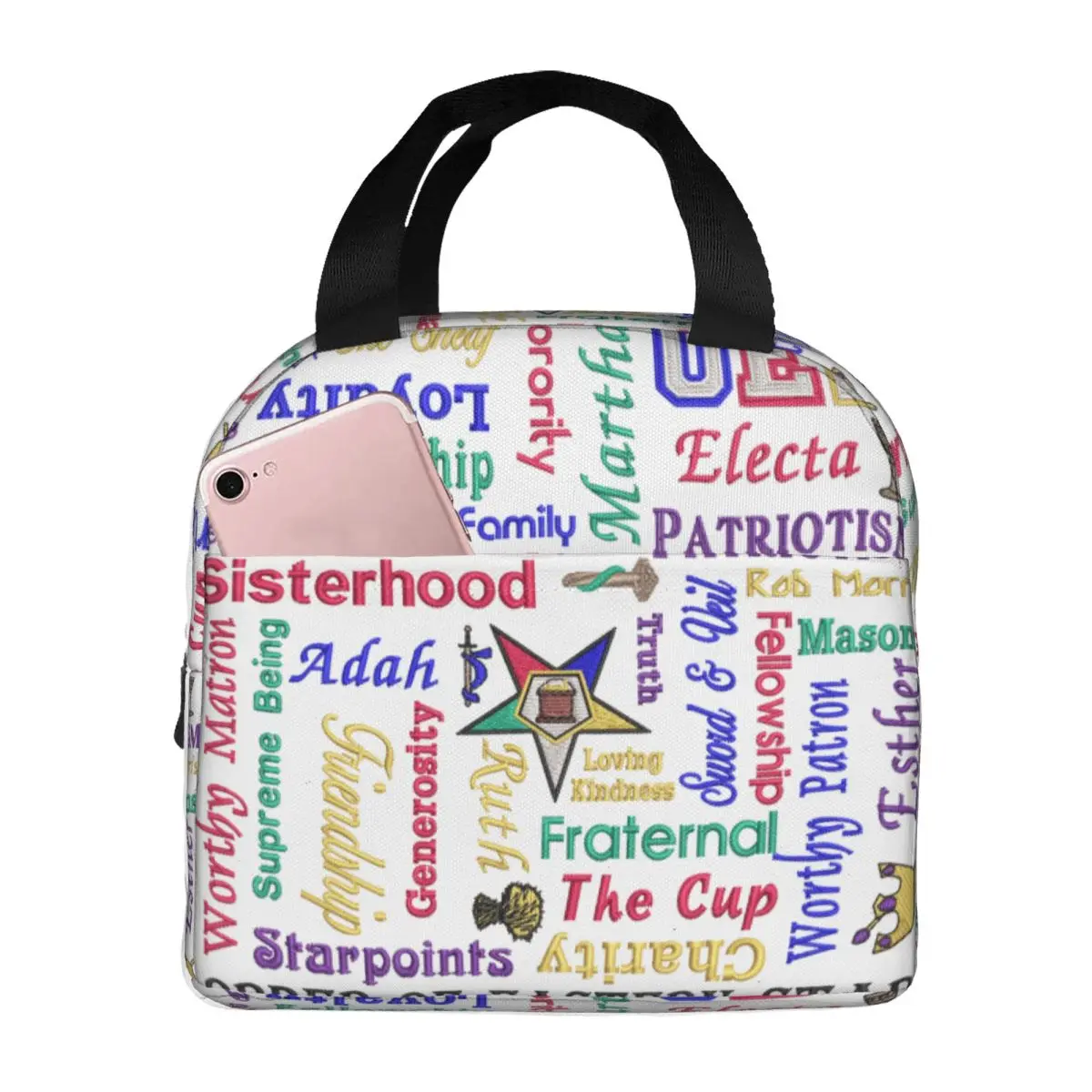 OES Emblem Order Of The Eastern Star Thermal Insulated Lunch Bags Women Portable Lunch Container Picnic Multifunction Food Box