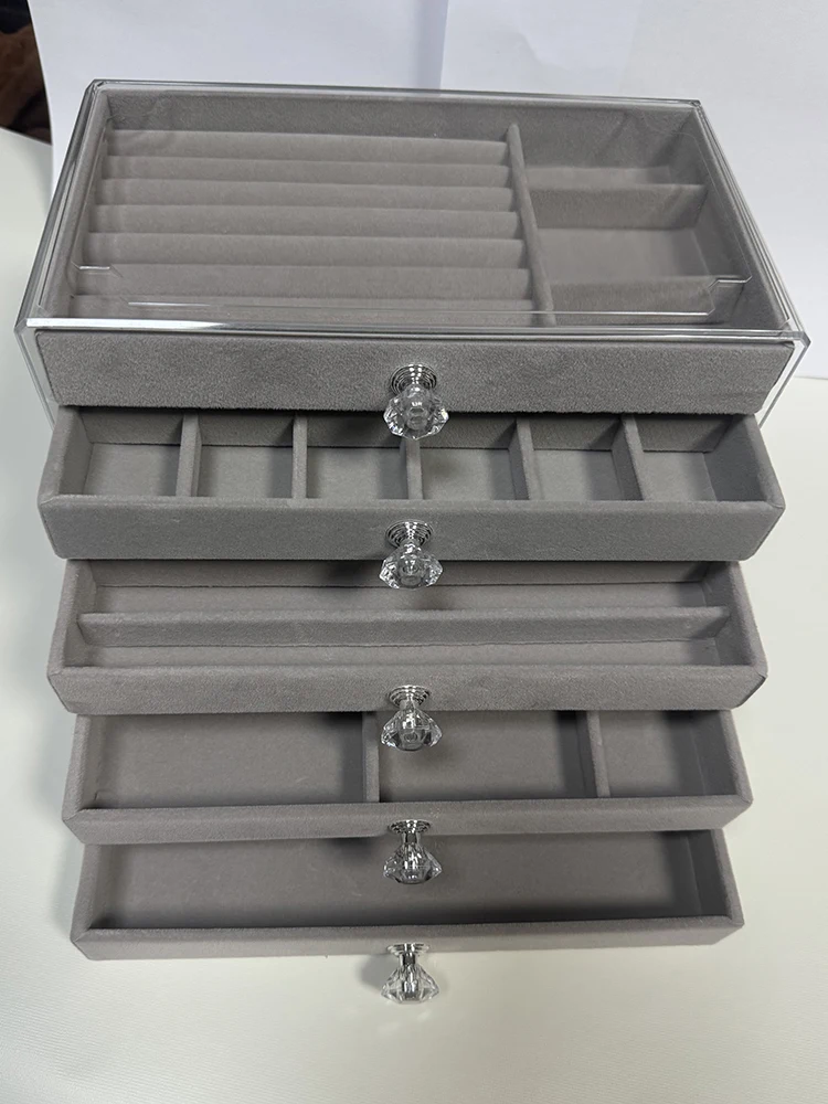 Modern Minimalist Drawer Style Jewelry Box High End Anti Oxidation Display Storage for Rings Necklaces Earrings on Desktop