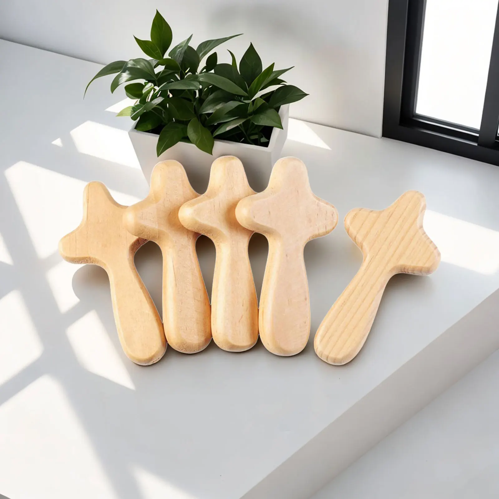 5Pcs Hand Held Wooden Pocket Prayer Portable Holding Crosses Christian Gift For Clutching Jewelry Making Church Religious Prayer
