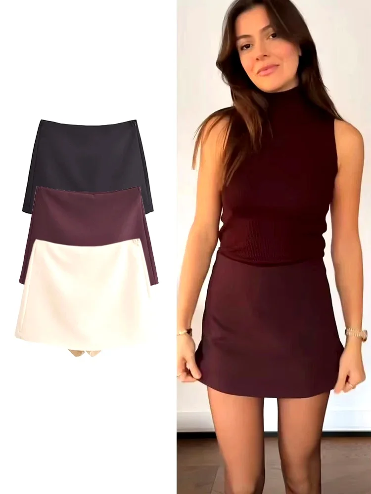 Spring Women Solid Skort Fashion Casual High Waist Shorts