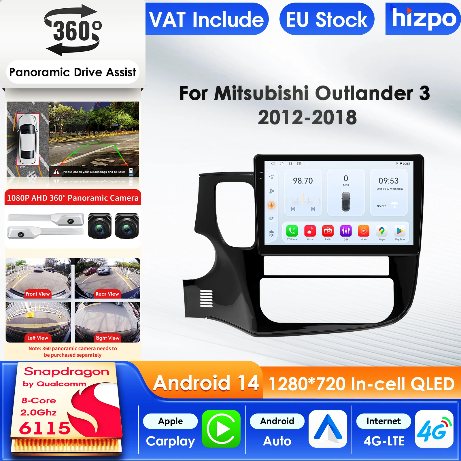 Carplay 4G-LTE 9 "10.33" autoradio Android pour Mitsubishi Outlander 3 GF0W GG0W Xl lecteur multimédia Nav GPS 2 Din stéréo DSP