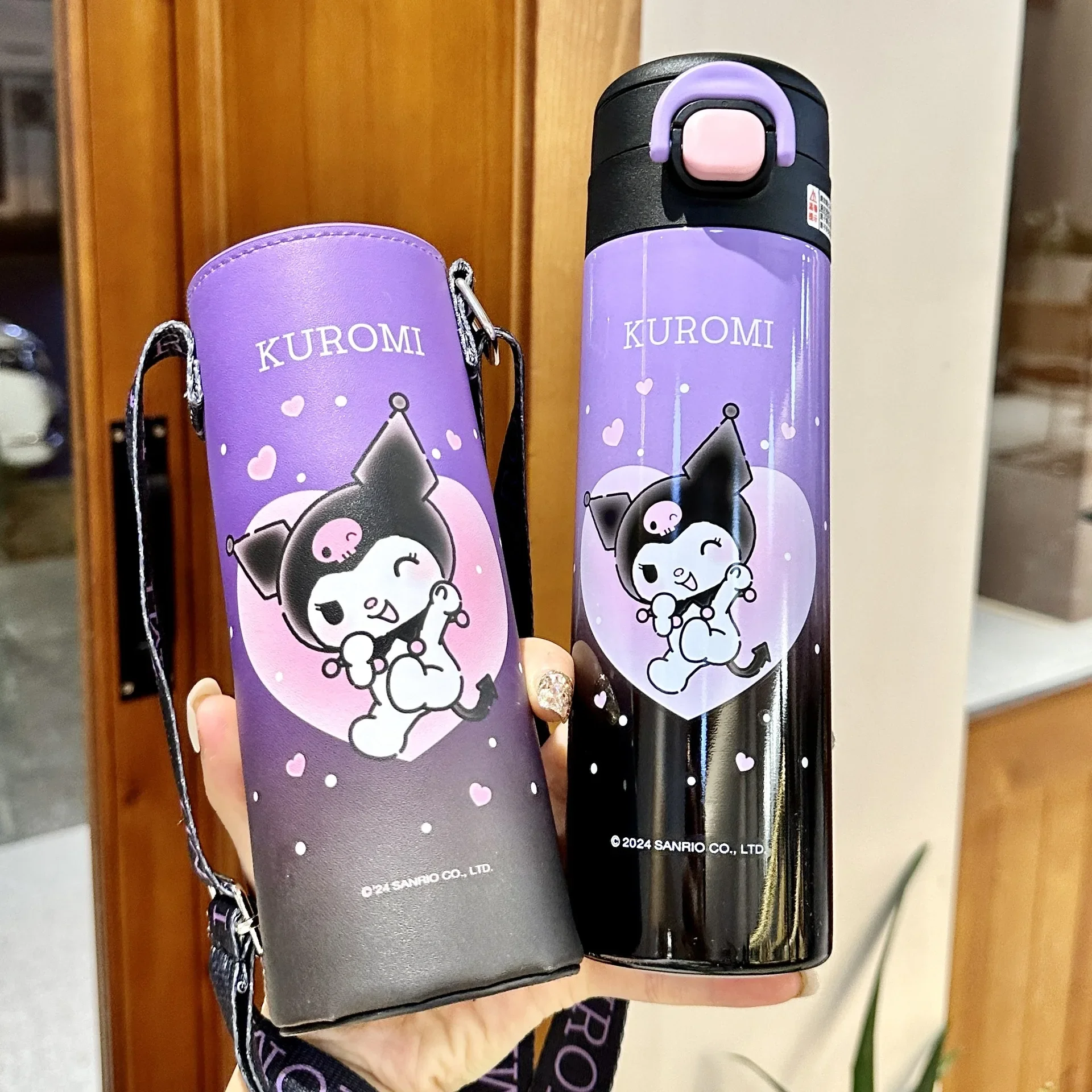 Sanrio Kuromi Thermos Bottle Cute Student Sports Convenient Large Capacity Direct Drinking Straw Water Cup Set Stainless Steel