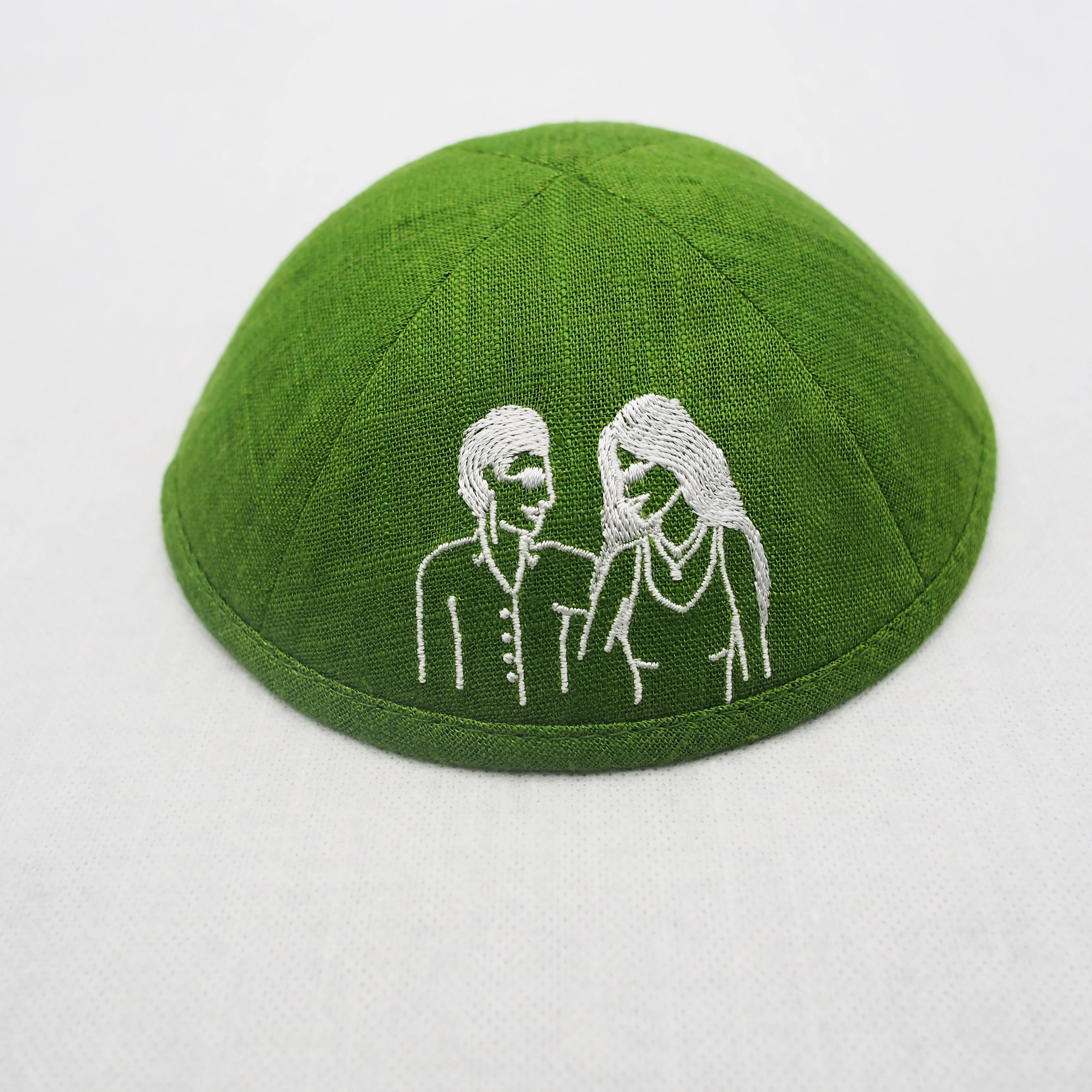 Custom Embroidered Linen Kippah - alternate angle