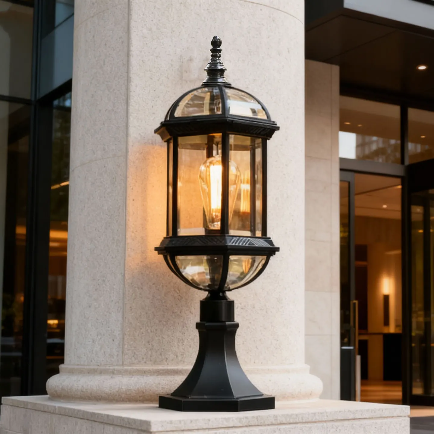 Retro Glass Outdoor Pillar Lamp Waterproof Villa Courtyard Wall Lighting European Style Garden Path Landscape Fixture