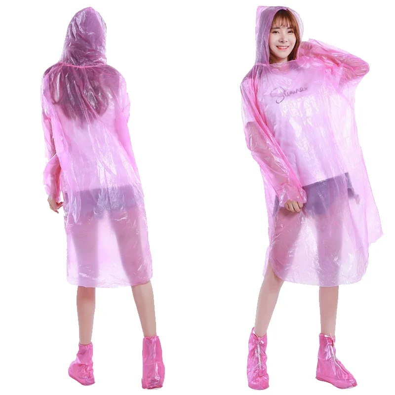 Disposable Adult Raincoat Hiking Cover Transparent Emergency Protection Poncho Rain Coat Hood Poncho Hooded Outdoor Accessories