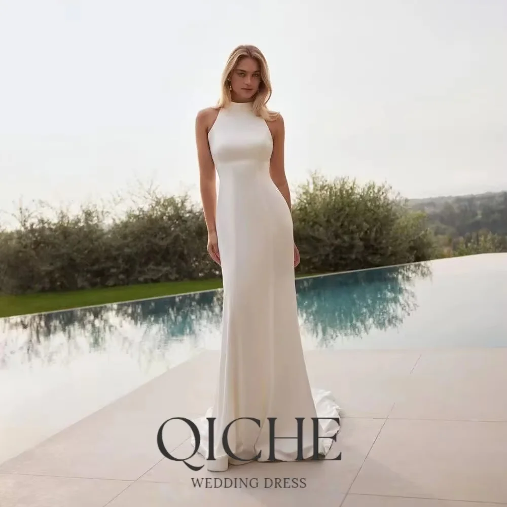 QICHE Mermaid Empire Train Elegant Simple Wedding Dresses Sleeveless Open Back Women 2026 Gowns Customized amanda novias oficial