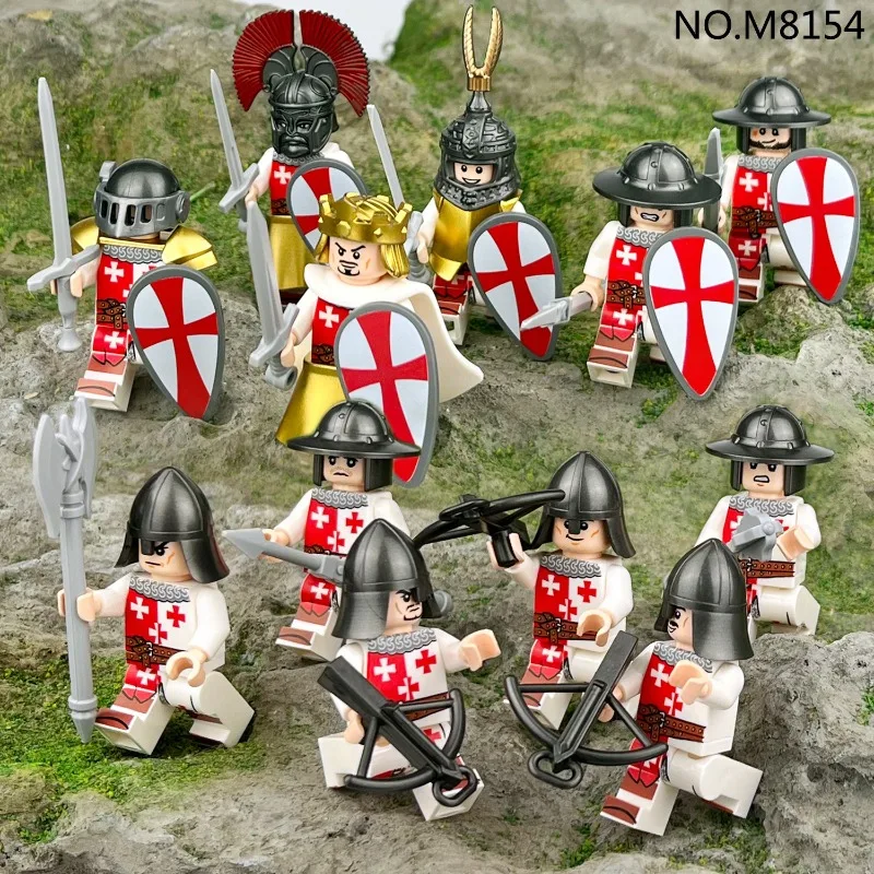 Figura Medieval de Caballero M8154 M8156, Caballero Dragón Verde con Escudo, Bloques de Construcción de Juguete