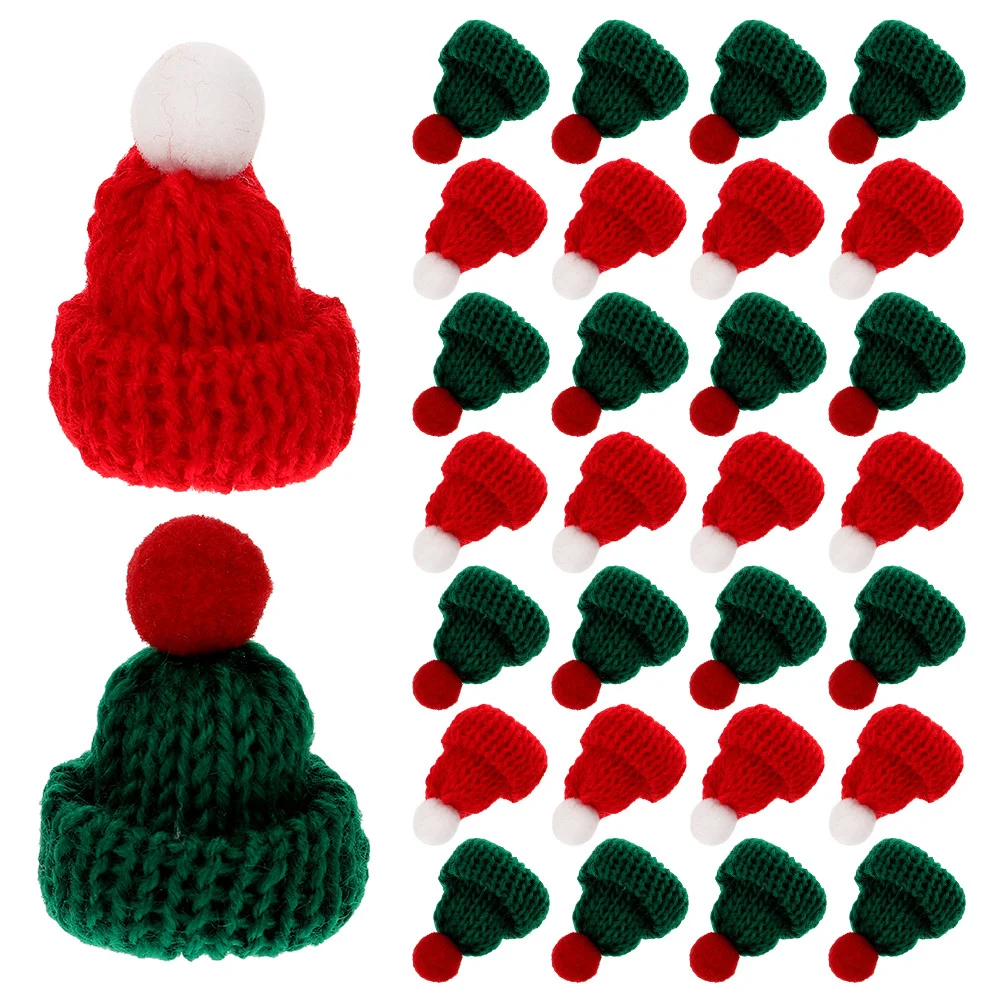 40Pcs Mini Knitted Christmas Hats Mini Santa Caps Tiny Craft Hats for Holiday Decorations Miniature DIY Ornaments