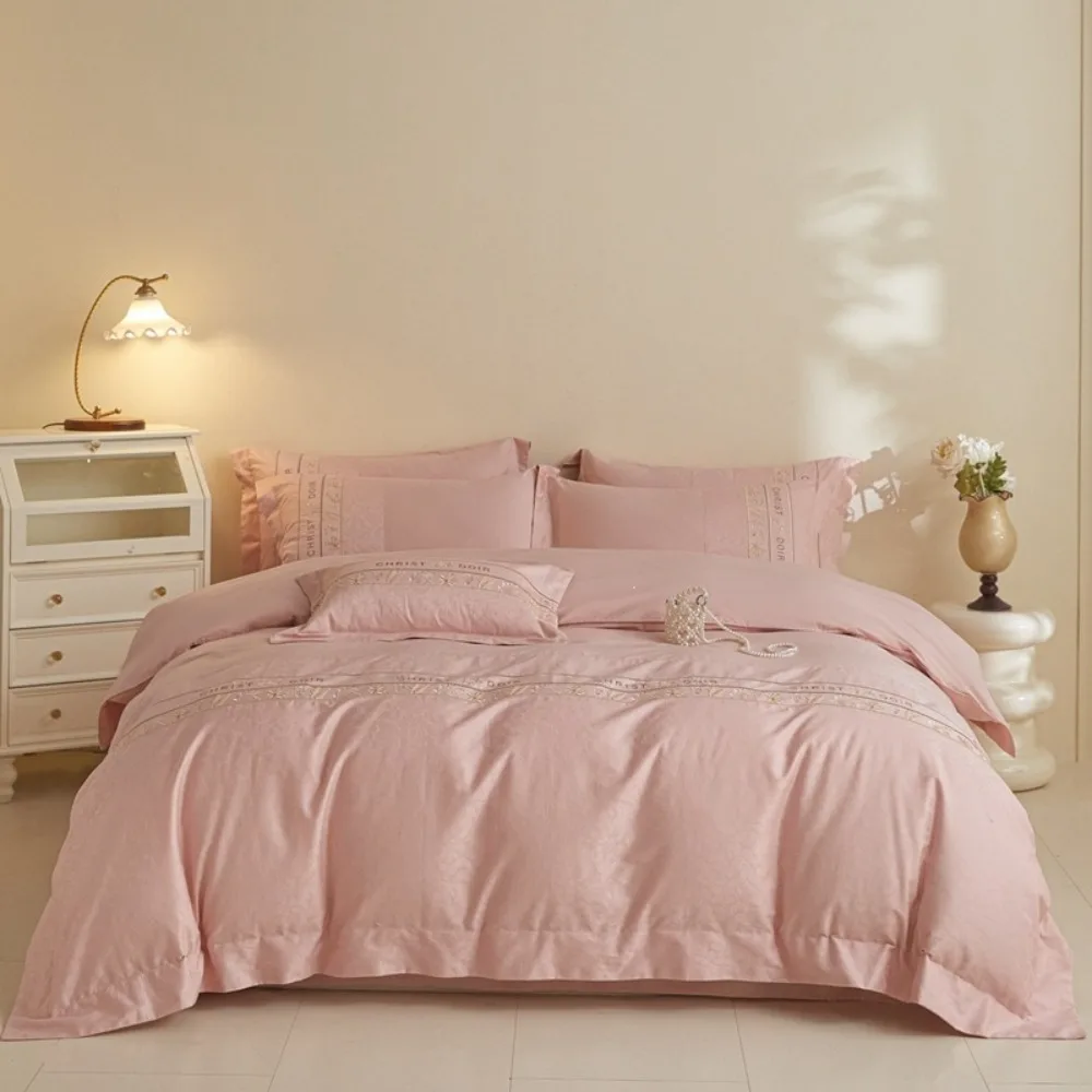 Winter Long-staple Cotton Thickened Jacquard Embroidery Household Quilt Cover Flat/Fitted Bed Sheet Pillowcase Four-piece Set 3