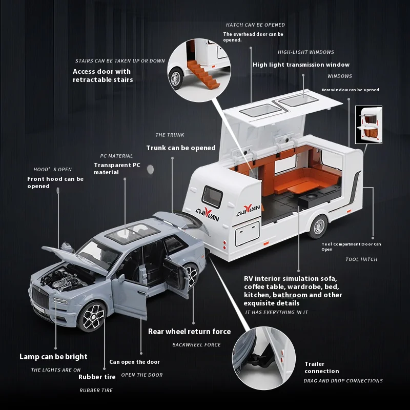 1:32 Scale Alloy Cullinan RV Toy Model with Sound & Light, Retro Pullback Action - Fun & Educational Gift for Kids 111