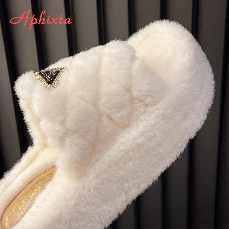 Aphixta Luxury 5cm Platform Furry Slippers Women Warm Slippers Shoes Women’s shoes Women Winter Footwear Size 42 pantuflas mujer