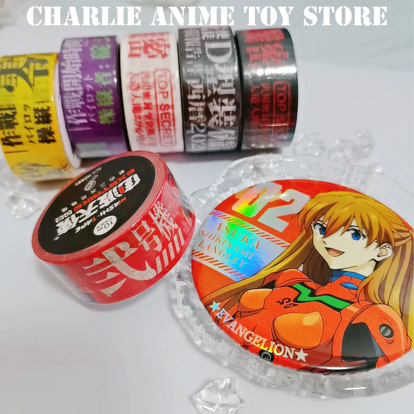 Classic Anime First Edition Asuka 01 Ayanami Rei Colored Mark Free Tearable Text Tape Luggage Sticker Warning Strip DIY Journal