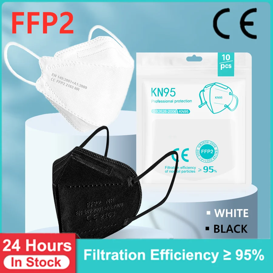 50/100 Pieces KN95 Black Mask 5 Layers CE FFP2 Dust Masks Face Protective Mascarillas Filter Respirator FPP2 Fish Reusable Cover