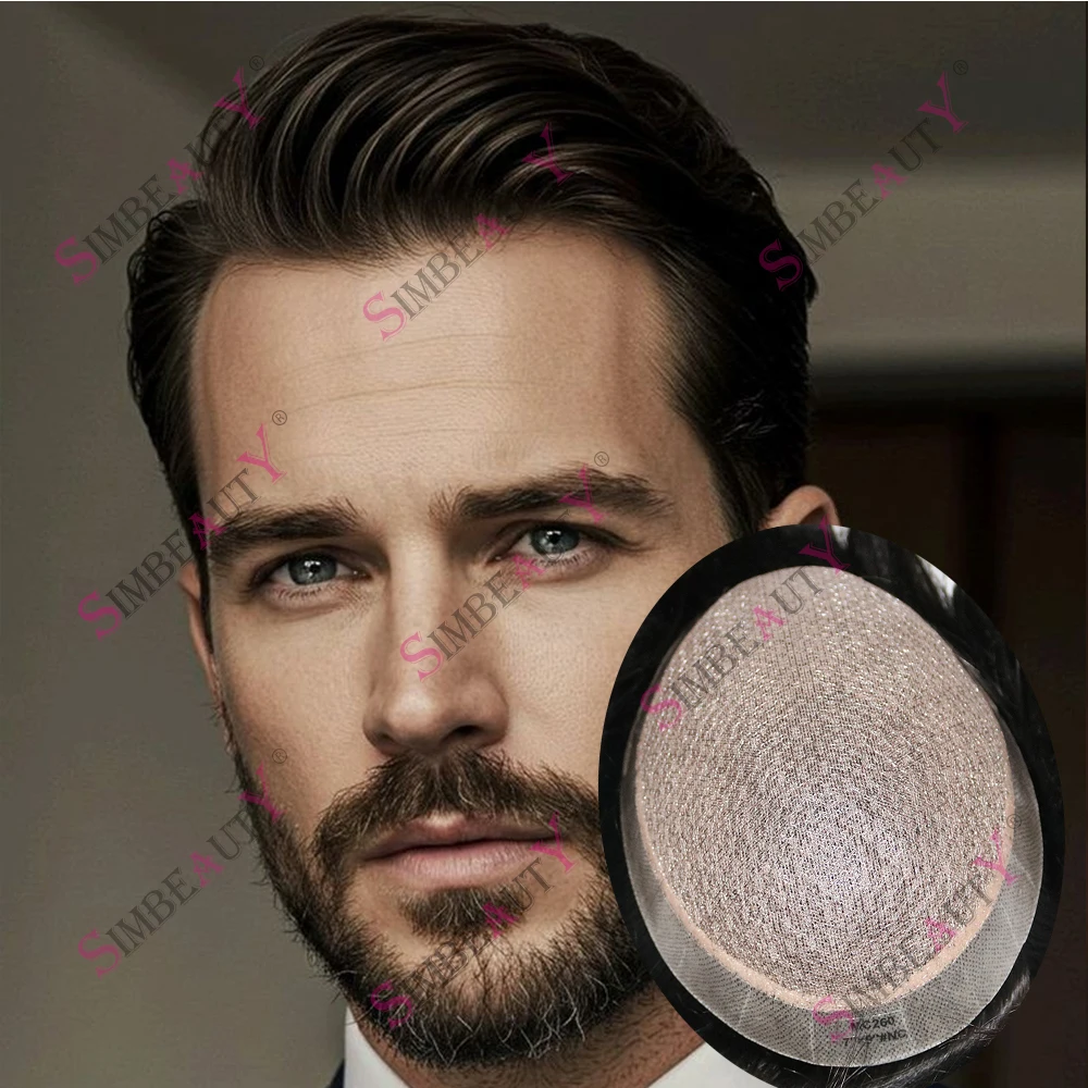 

Fake Scalp Silk Top PU Around Base Men 100% Human Hair System Prosthesi Capillary Full Diamond Silk Base Natural Hairline Toupee