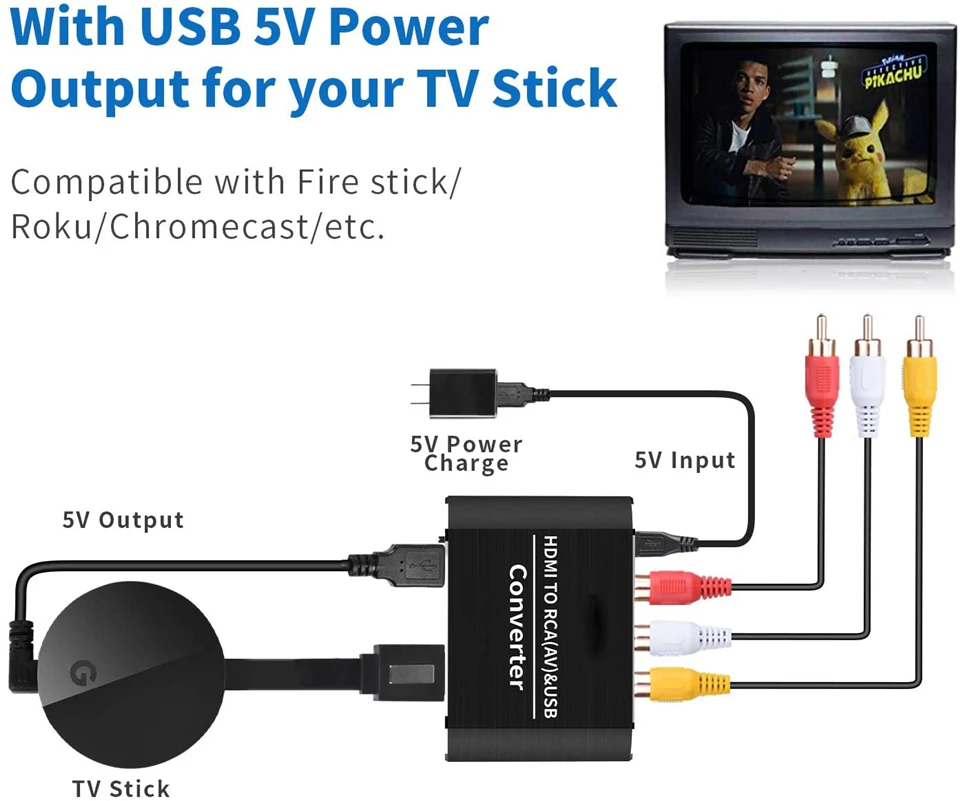 Navceker HDMI-kompatybilny z konwerterem RCA AV/CVSB L/R videobox HD 1080P 1920*1080 60Hz HDMI2AV podpórka NTSC PAL wyjście HDMIToAV