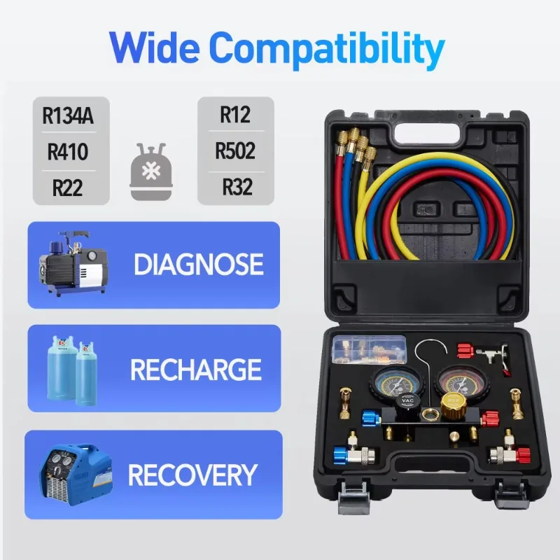 New AC Gauges HVAC Digital Refrigeration Air Conditioning Tools Manifold Gauge Set for R134 R22 R12 R502