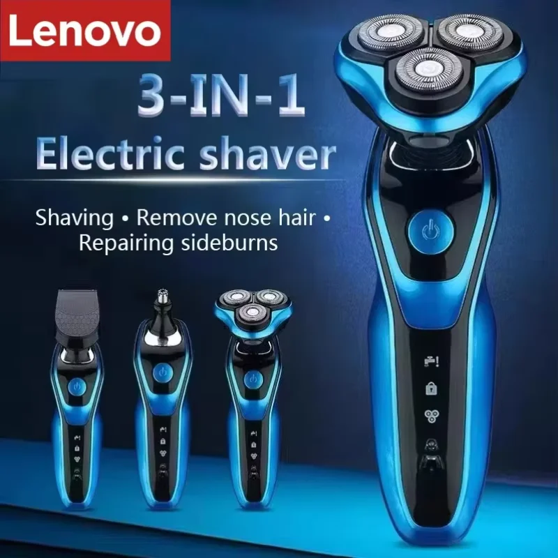 Lenovo 3in1 Razor Electric Shavers Portable Wet-Dry Dual Use Waterproof Beard Facial Trimmer Shaving Machine for Men Father Gift