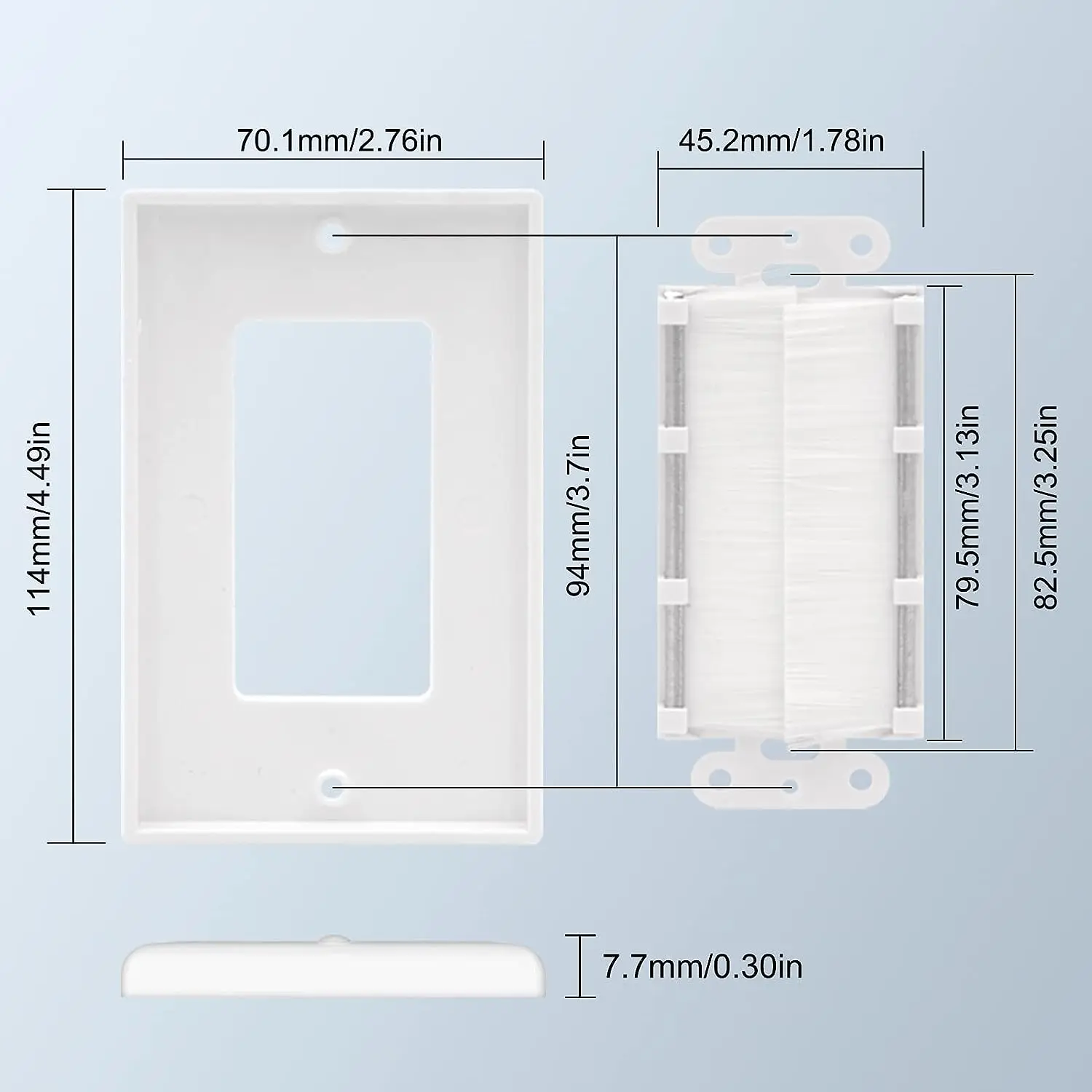 ZoeRax Brush Wall Plate Cable Pass Through, Single Gang Decorator Wall Cover for Low Voltage Cables, In-Wall Cable Management