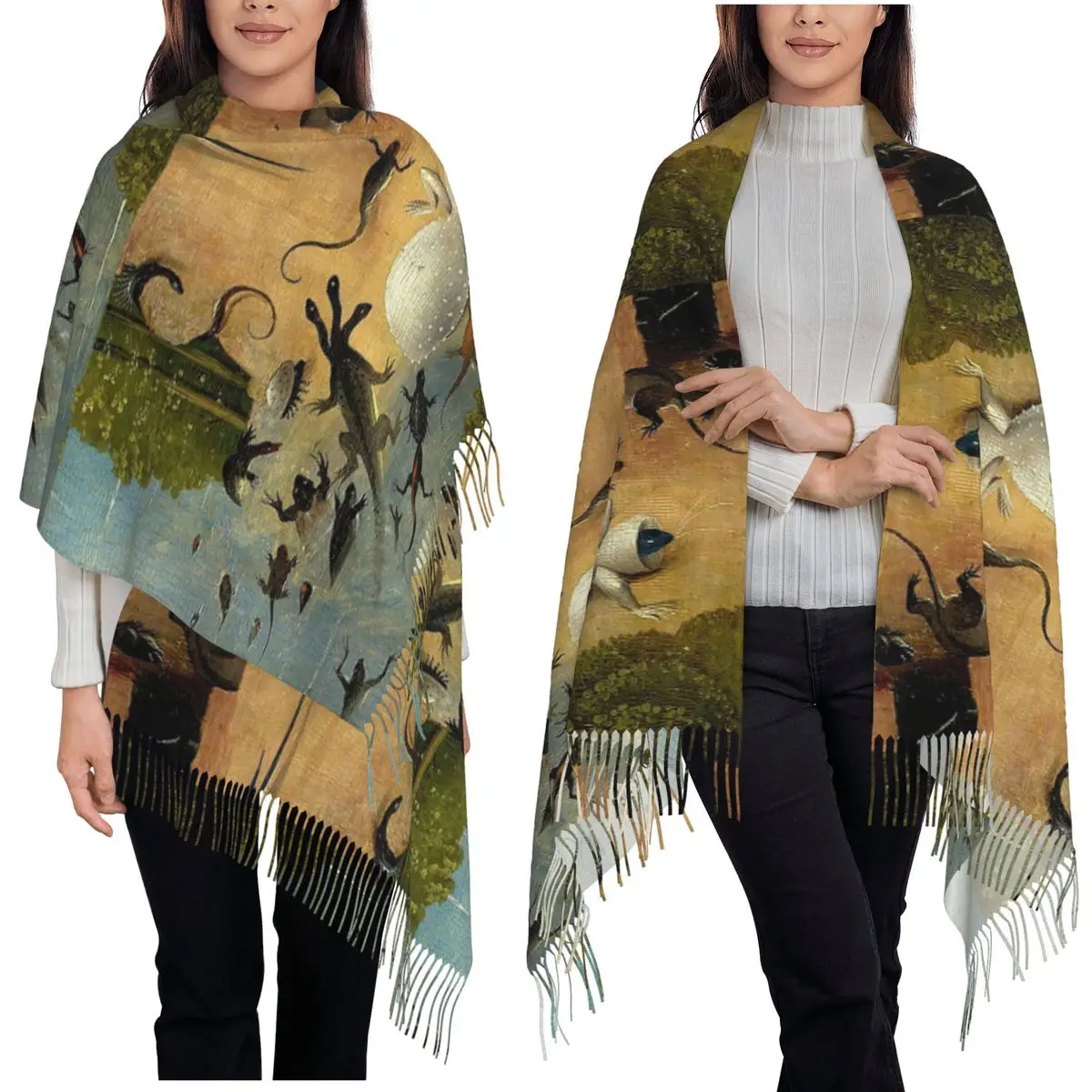 

The Garden Of Earthly Delights By Hieronymus Bosch Scarf Tassel Scarves for Women Shawls and Wraps Long Fall Winter Shawl Wrap