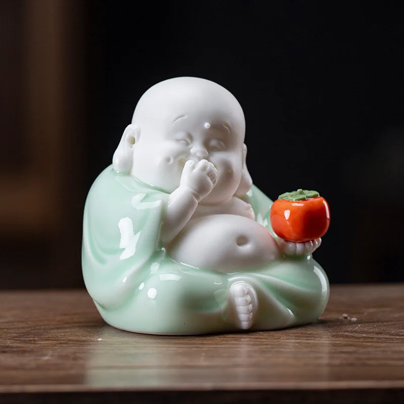 New Chinese Style Ceramic Maitreya Laughing Buddha Fortune Tea Pet Ornament Tea Ceremony Desktop Decoration Craft Car Safety Dec