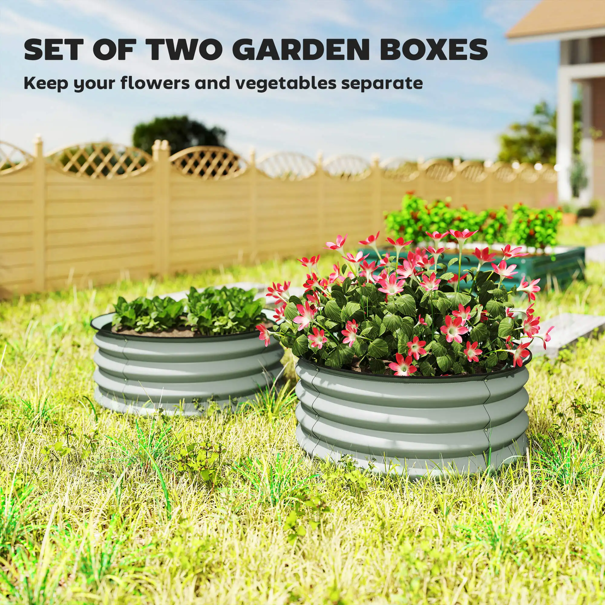 Set of 2 Raised Garden Bed Metal Planter Box with Safety Edging, Green