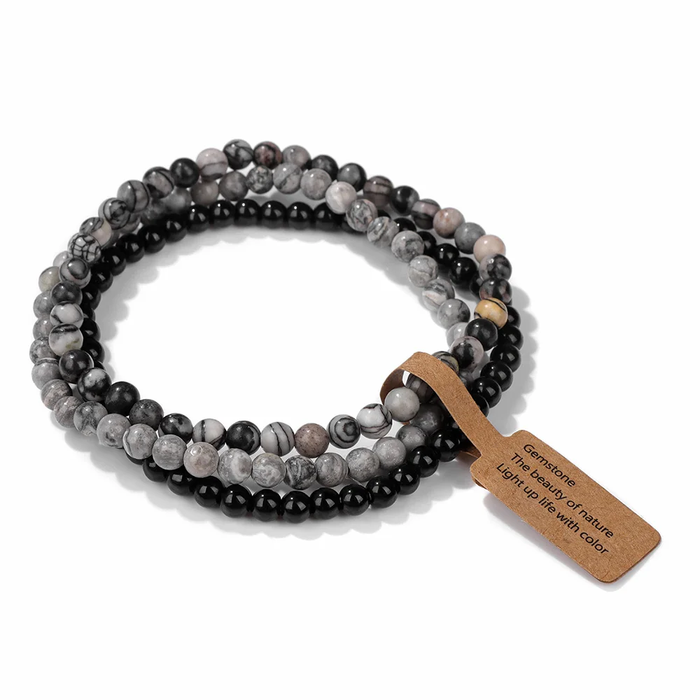 3pcs Triple Protection Bracelet 4mm Tiger Eye Obisidian Hematite Beaded Bracelet Set For Men Women Natural Stone Bangles Jewelry