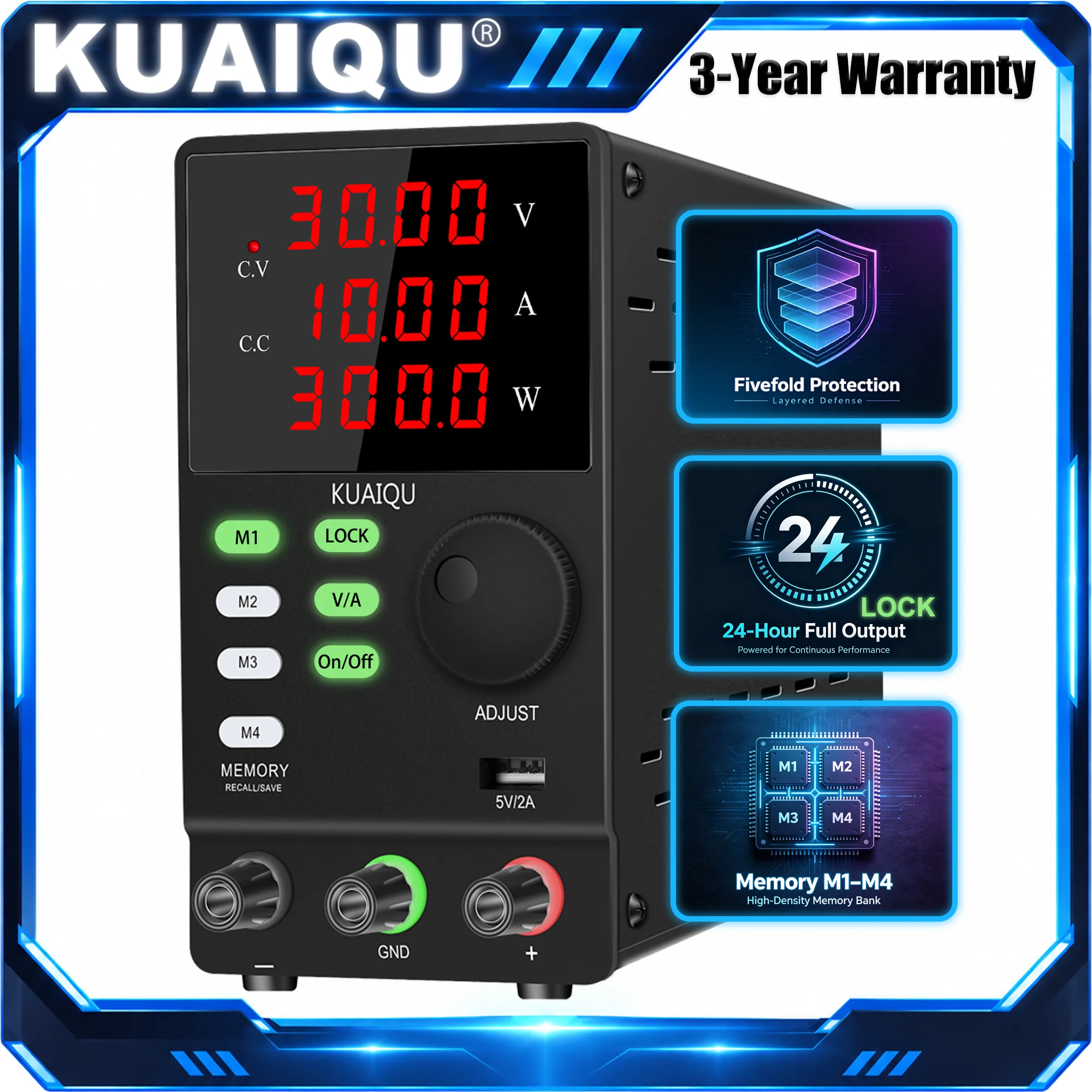 KUAIQU DC Lab Power Supply, High Precision 5V 12V 18V 24V 30V 48V 60V 72V 120V Adjustable Voltage Regulator, Bench Power Source
