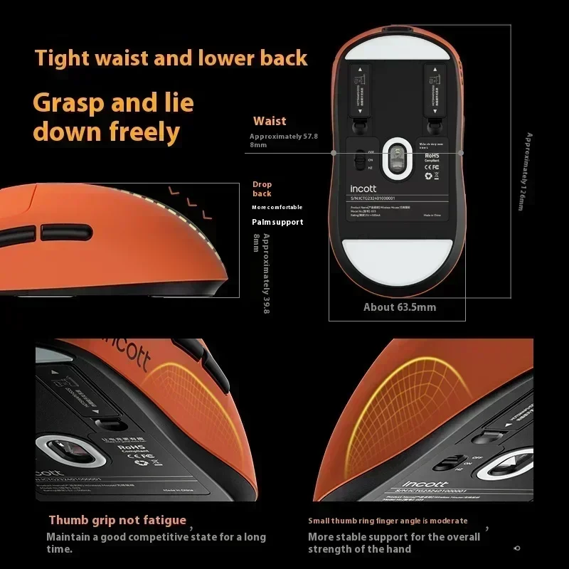 Incott G23 Pro Dual-Mode Bluetooth Wireless 8k Personalizza Basso Ritardo Ergonomia E-Sport Mouse da Gioco Accessori per Laptop Ufficio