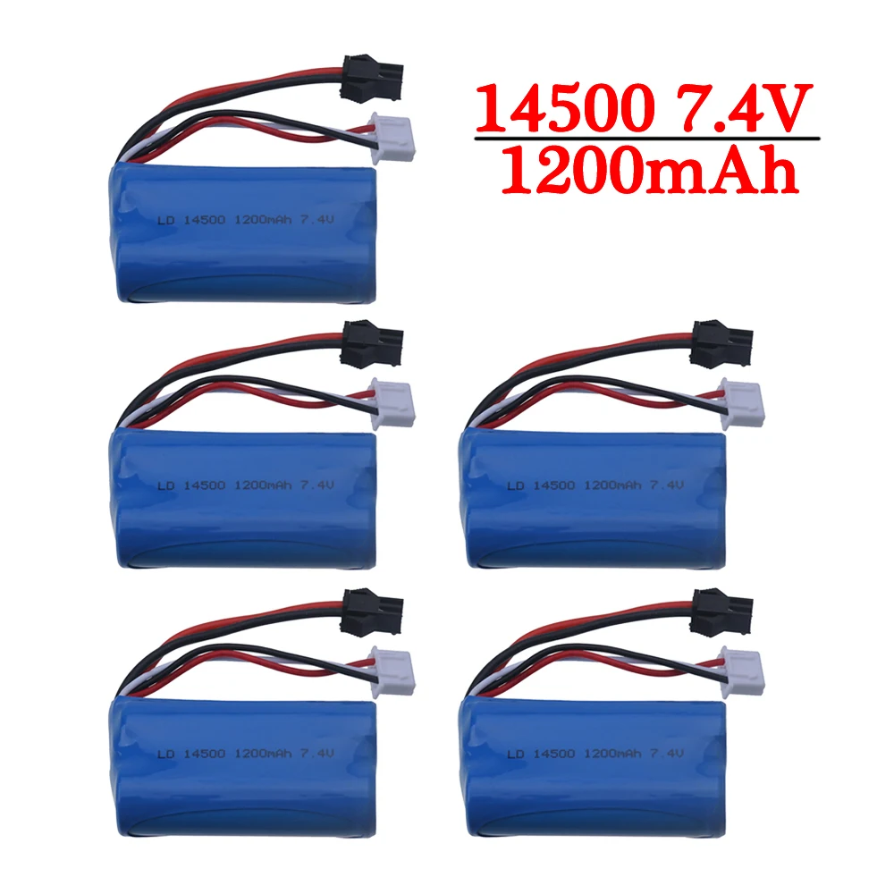 14500 7.4V 1200mAh 2S Li-ion Battery With SM-2P Plug for Electric Toys Water Bullet Gun /R/C Off-road Racing Car Truck Battery