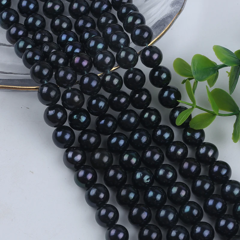 Wholesale 10-12mm Dyed Black Color Round Shape Freshwater Pearl Loose Strands