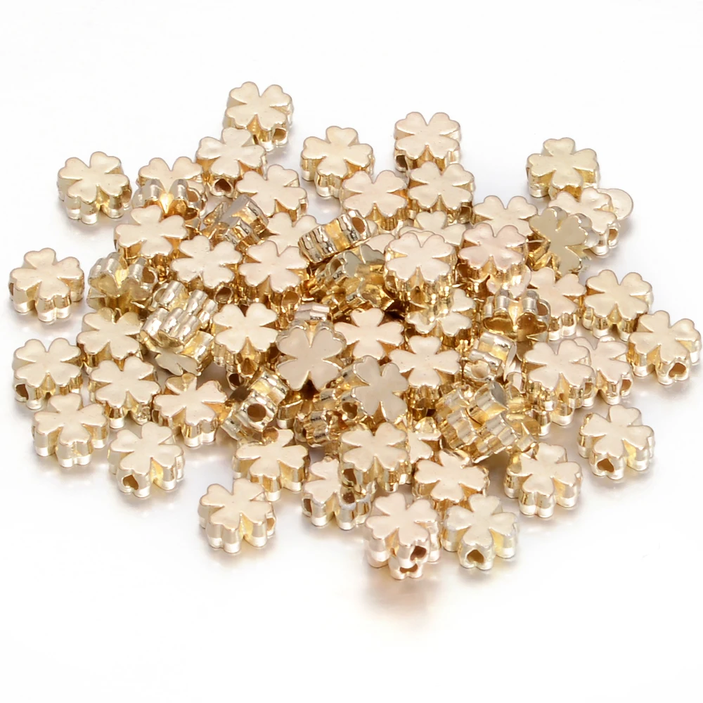 100-200Pcs Four Leaf Clover CCB Beads Gold Color Loose Spacer Beads For Jewelry Making DIY Bracelet Necklace Charms Accessories