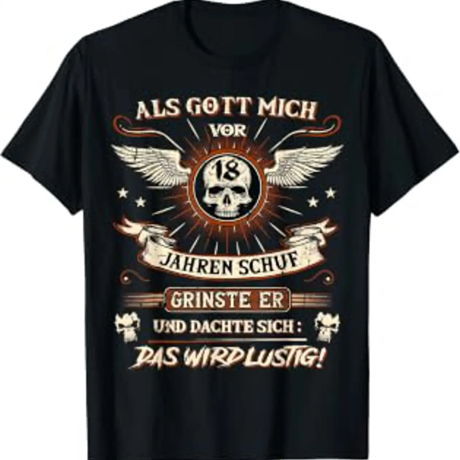 18th Birthday T Shirt with German text Als Gott mich vor 18 Jahre schafft er grinste grins black vintage Washed