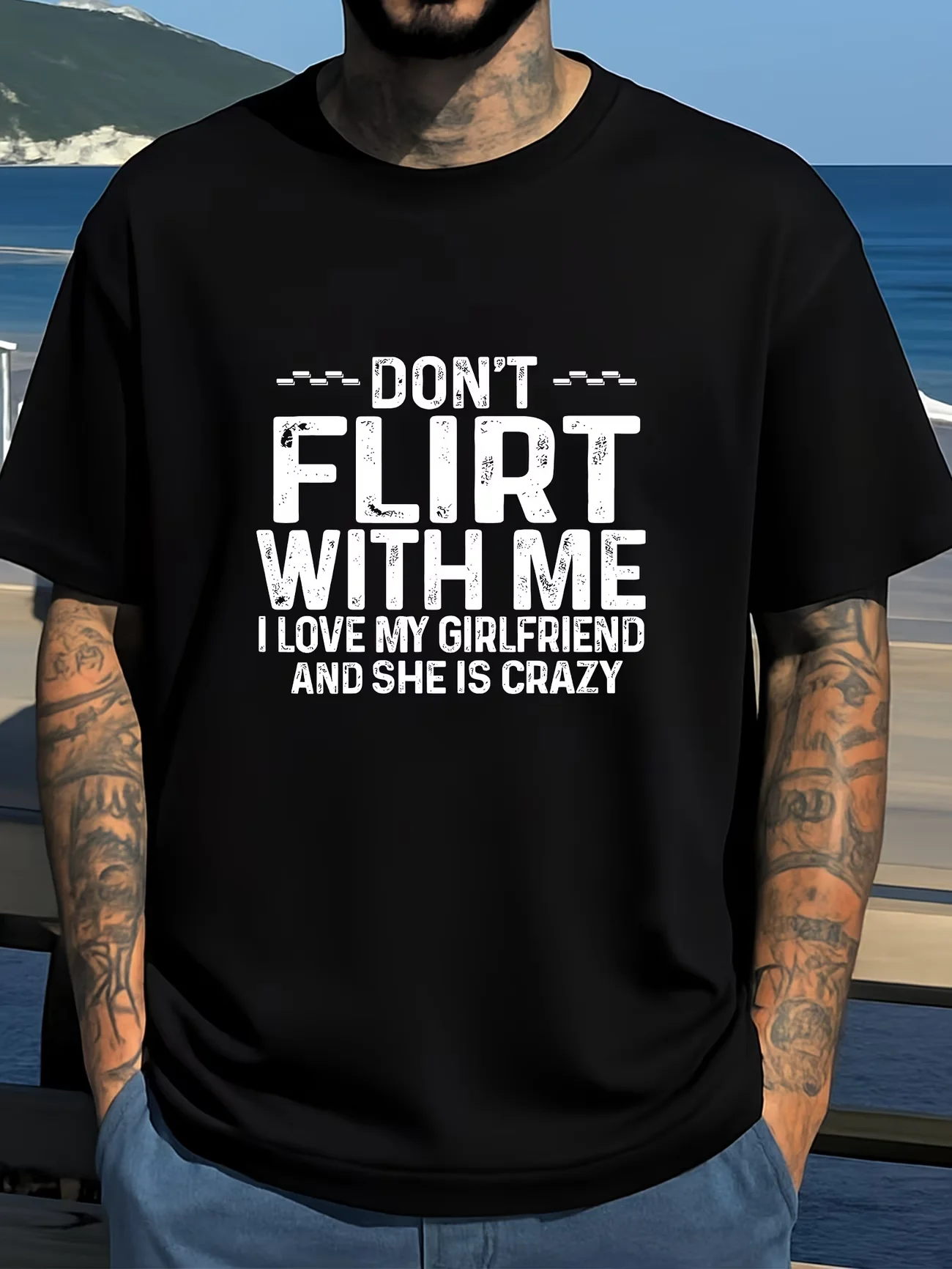 Men's T Shirt Cotton Tee Women Summer Novelty Oversize Casual Horror Don't Flirt with Me I Love My Girlfriend and She Is Crazy