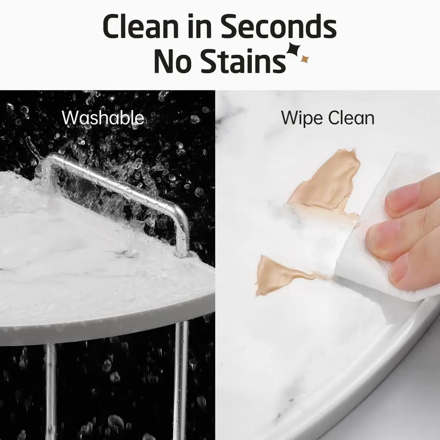 Hancrafted Ceramic Corner Bathroom Counter Organizer, 2Tier Bathroom Countertop Organizer with Marble Pattern, Vanity Skincare P