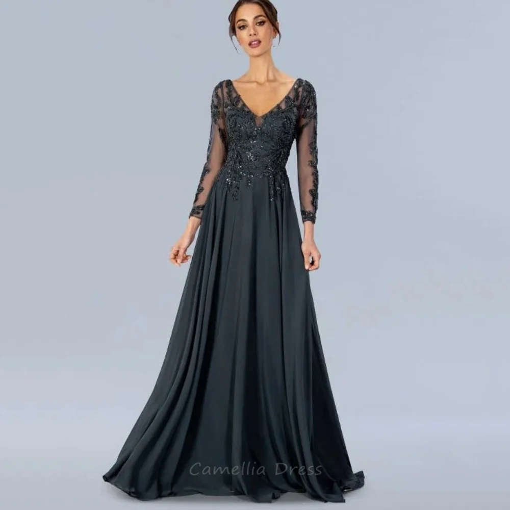 

Customized Mother of the Bride Dress Vintage A Line Wedding Guest Gown V Neck Sequined Evening robe Lace mother of bride