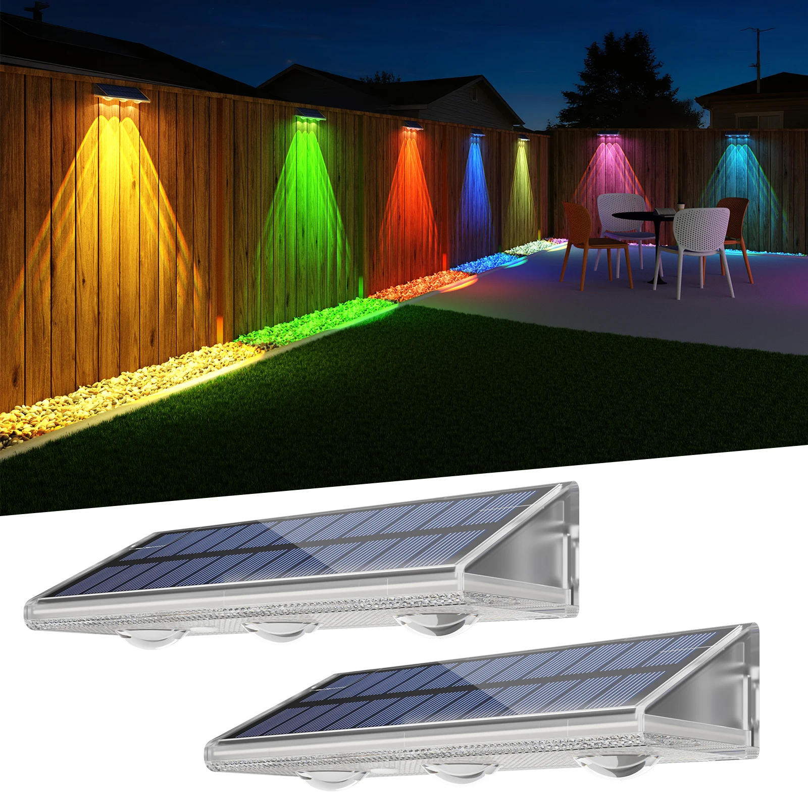 Quality RGBW Solar Fence Lights Outdoor 7 Fixed Colors ＆ Color Changing Fence Solar Lights Outdoor Waterproof IP66 LED Wall Lamp
