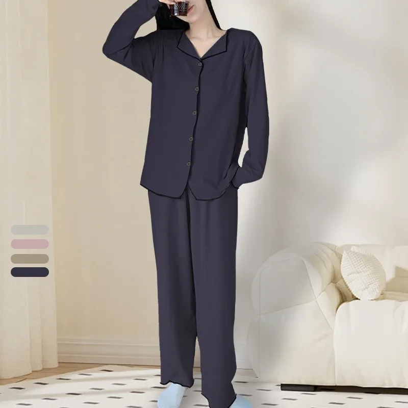 

Women's Korean Style Thermal Fleece Pajama Set Long Sleeve Sexy Loose Sleepwear Warm Thickened Loungewear for Fall Winter