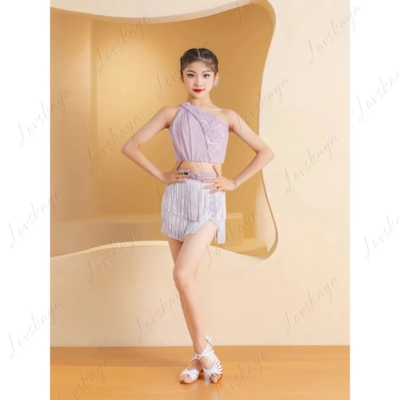 

Новый удобный костюм для латинских танцев для девочек, белый высококачественный костюм с цветочным принтом для соревнований, тренировочный костюм для взрослых