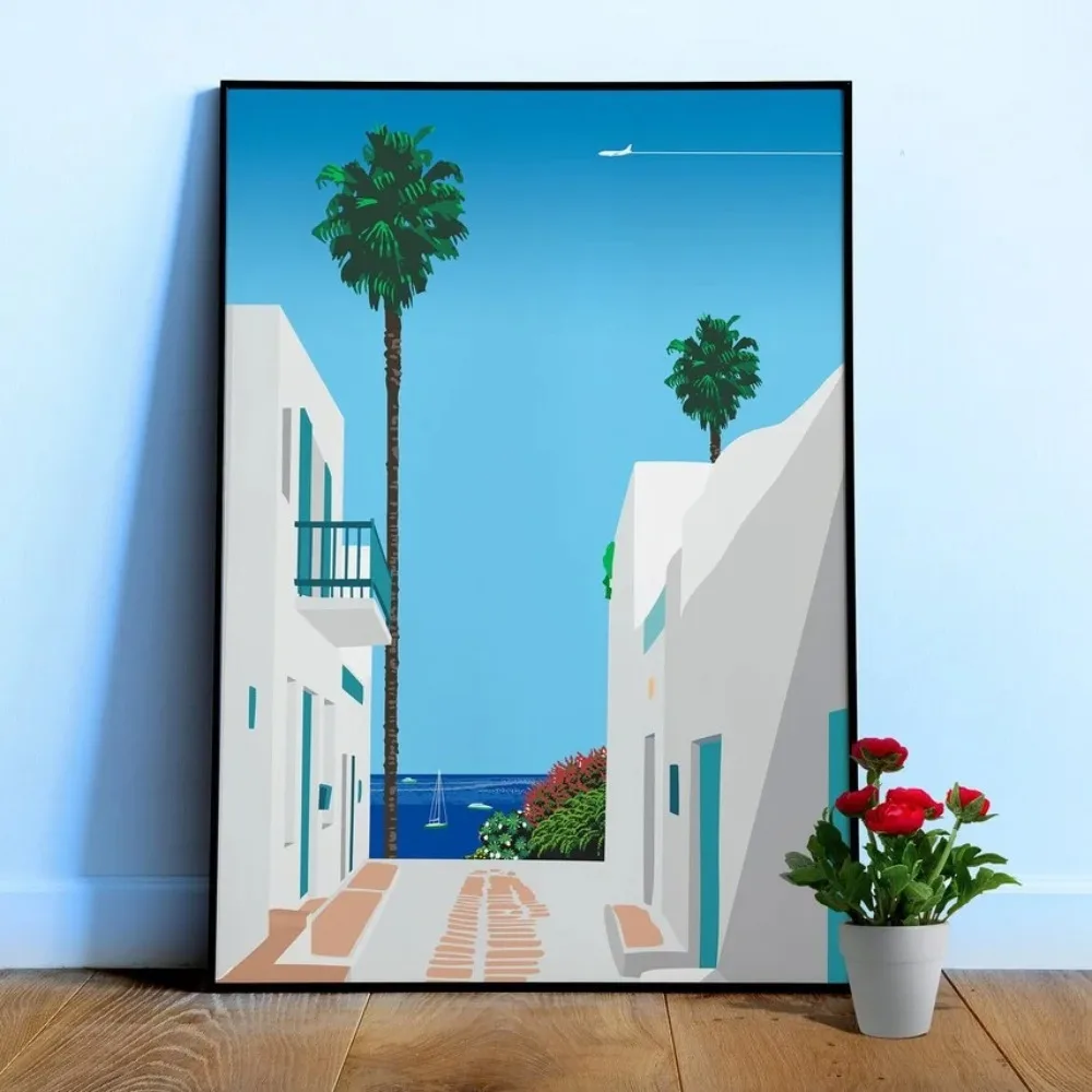 80s الحد الأدنى سيتي سكيب ملصق فني ريترو الرسم على لوحات القماش الجدارية خمر التوضيح مدينة البوب صور يطبع ديكور المنزل هدية