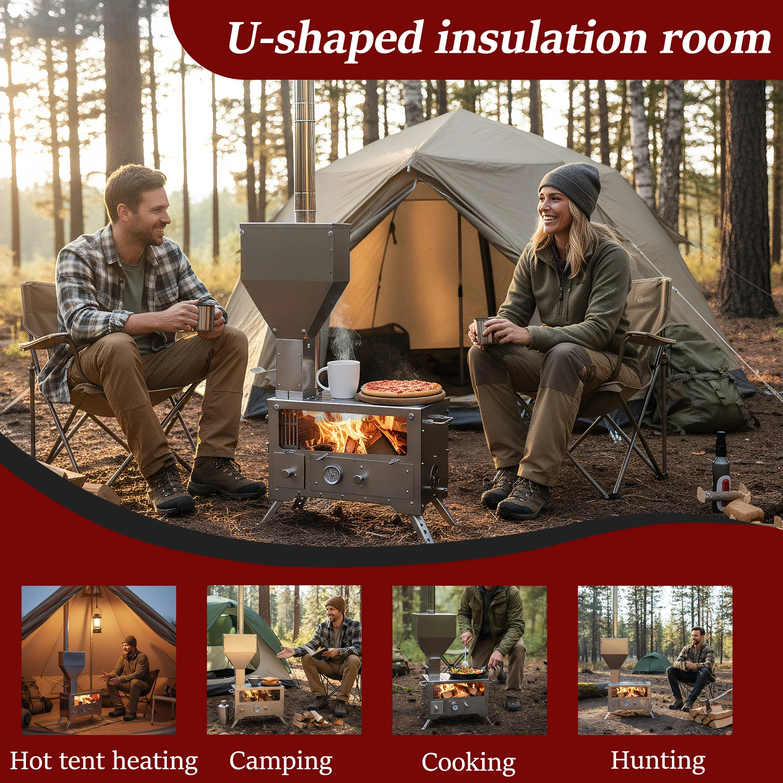 

Wood Burning Stove with Chimney Pipe Tent Wood Burning Stove with Oven for Outdoor Heating & Cooking Ice Fishing Hunting